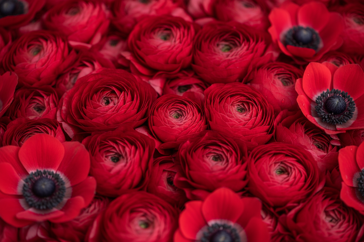 Anémonas y ranúnculos rojos sin texto
